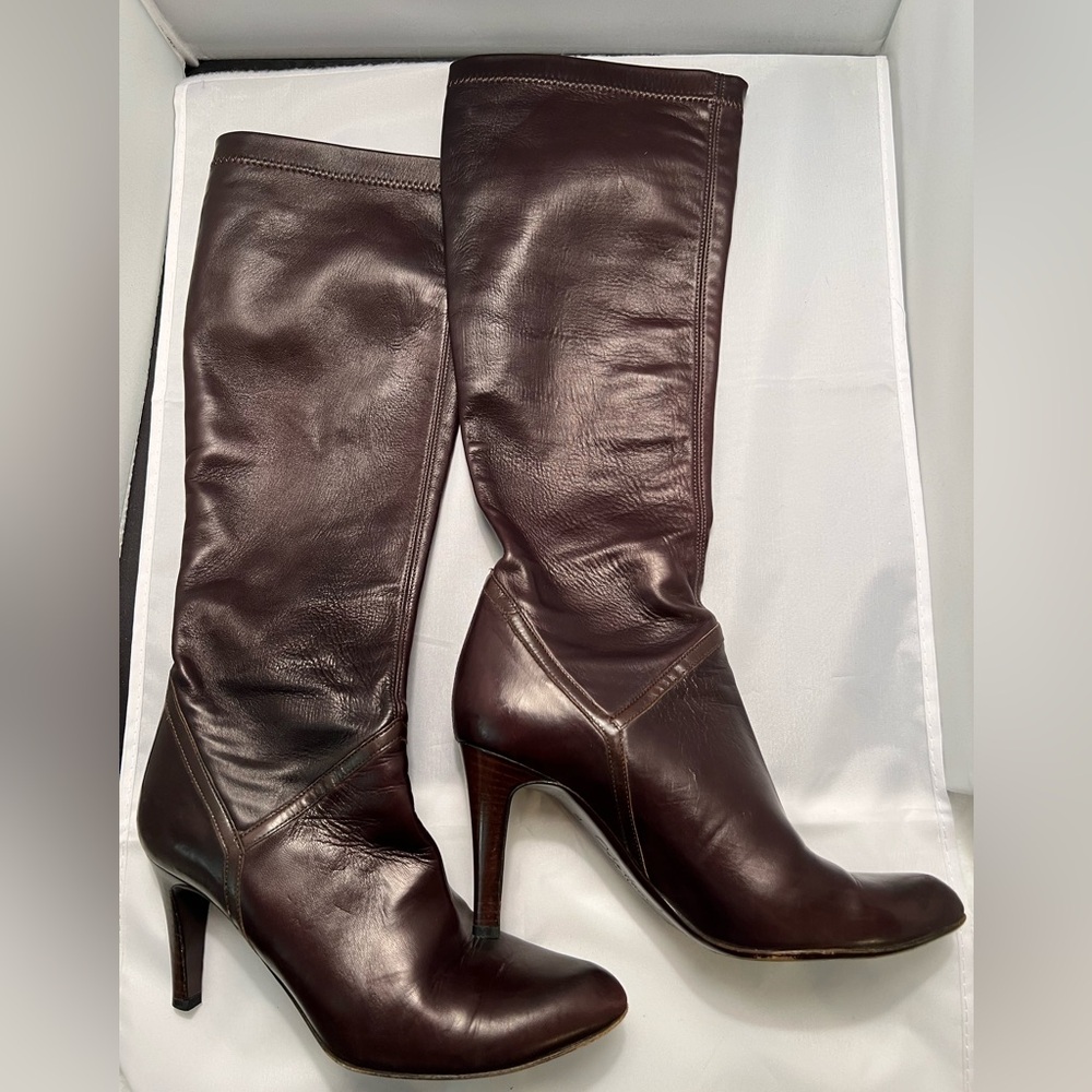 Cole Haan Pull On Knee High Brown Leather boots- Size W 6B. Preloved